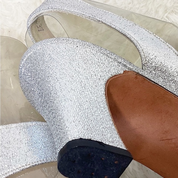 Vintage MOD 60s 70s Silver Sparkle Disco Leather Heel Dress shoes Size 7N - Picture 4 of 6